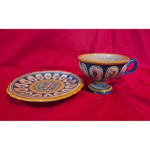 Vintage Deruta Italian Pottery Espresso Demitasse Cup and Saucer - Made in Italy